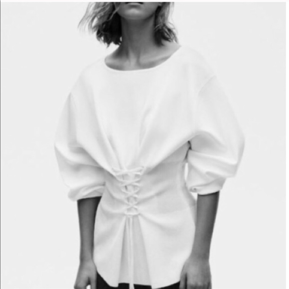 ZARA Black Corset Lace Up Knit Stretch Sweater Top